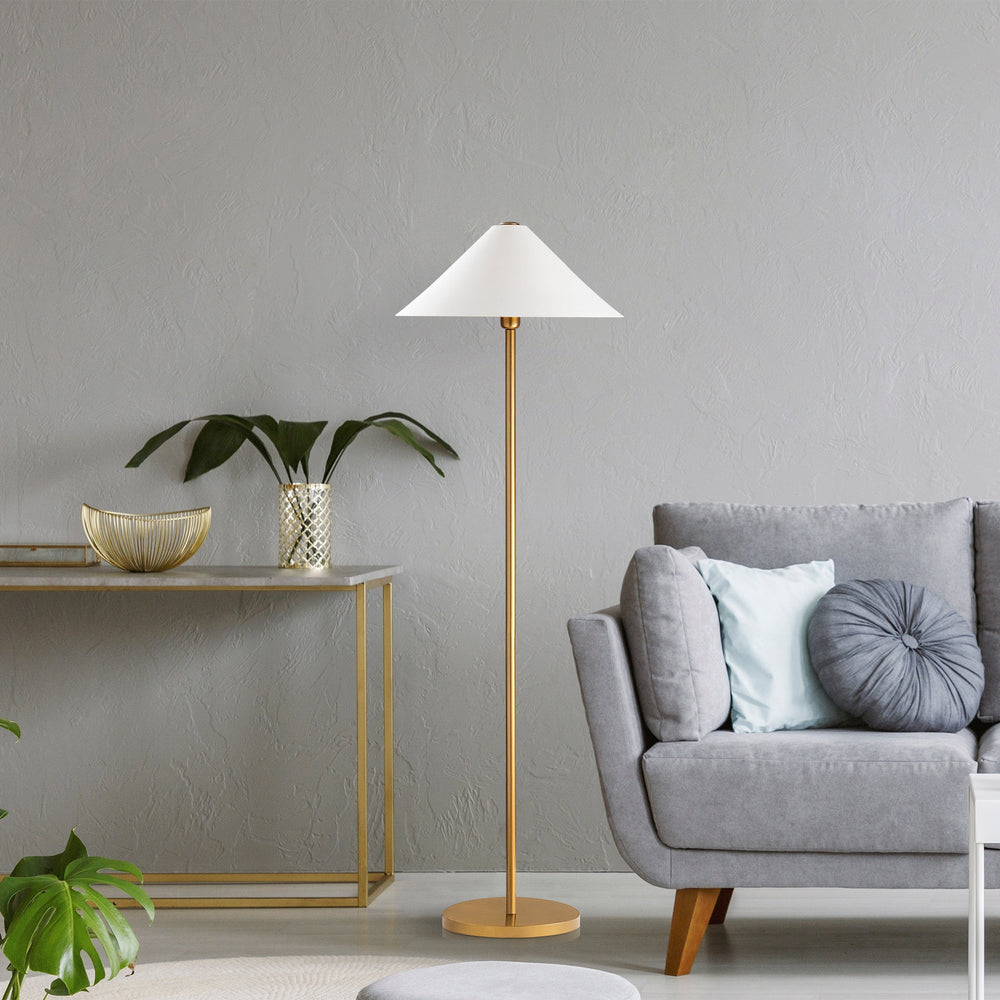 Gold Floor Lamp with White Metal Shade (150cm) - Karrari