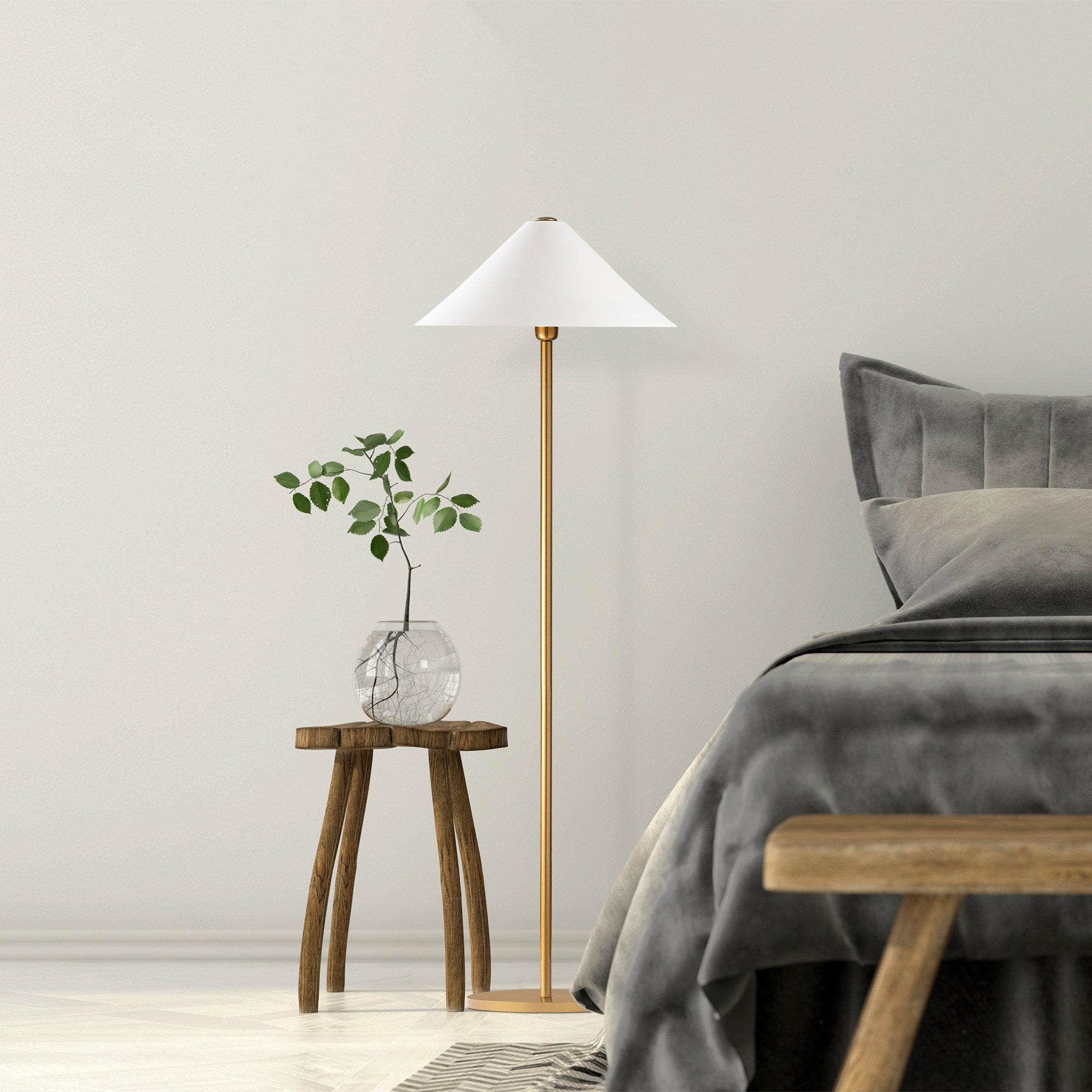 Modern Gold Floor Lamp with White Metal Shade (150cm)