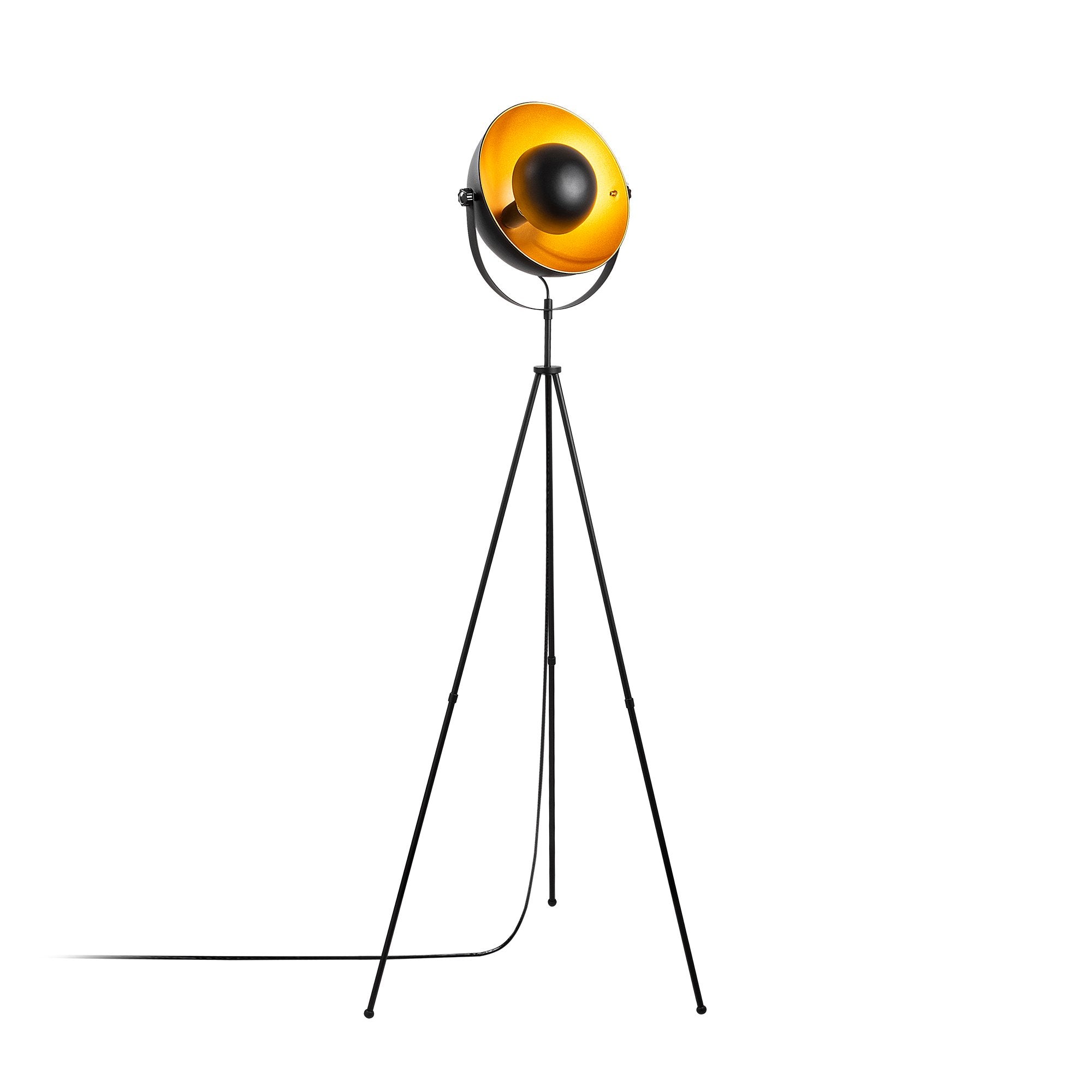 Industrial Tripod Floor Lamp with Metal Shade – Black-Gold Finish (160cm)