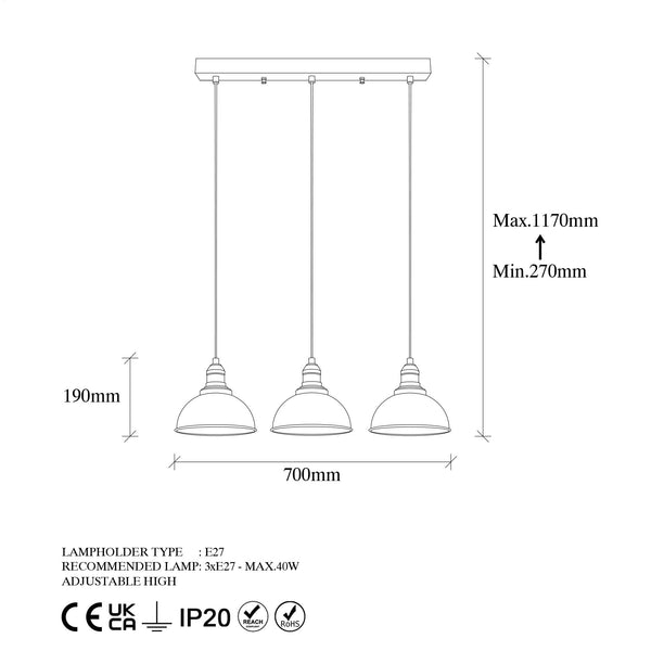 Triple Pendant Light – Adjustable Height - Karrari