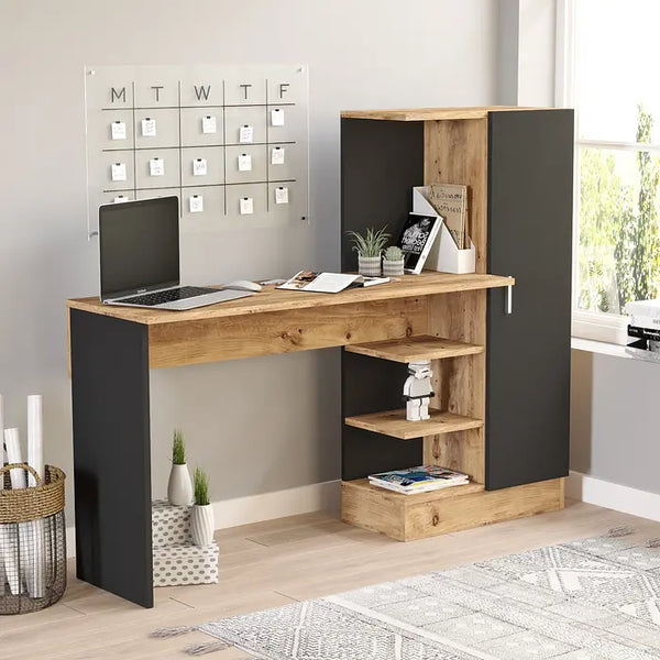 Desk With Cabinet Atlantic Pine and Black - Karrari