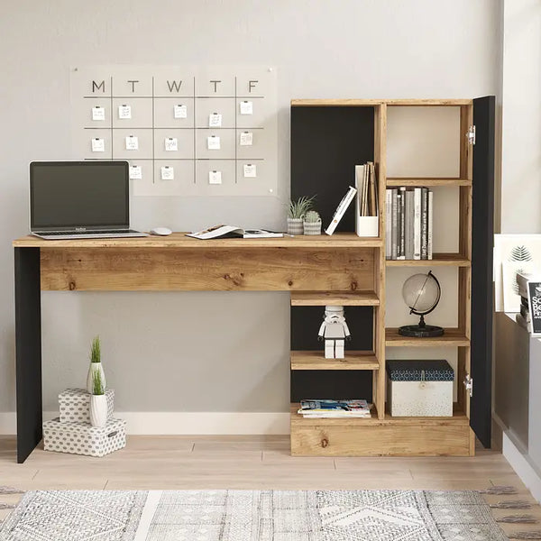 Desk With Cabinet Atlantic Pine and Black - Karrari
