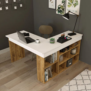 Corner desk Catania Melamine Atlantic Pine White - Karrari