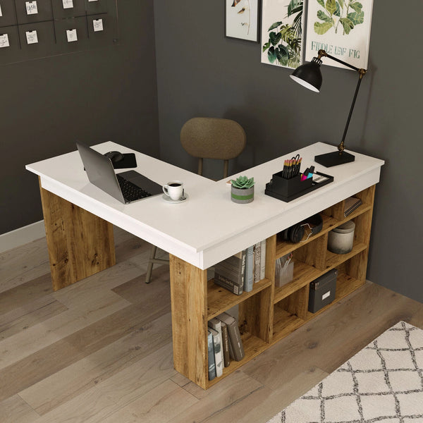 Corner desk Catania Melamine Atlantic Pine White - Karrari
