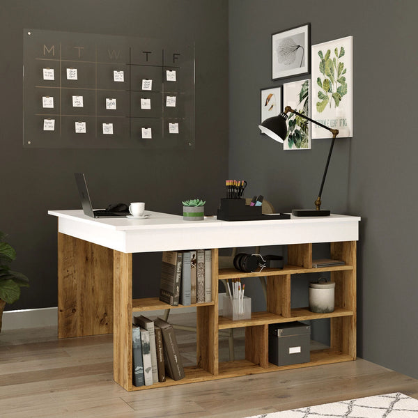 Corner desk Catania Melamine Atlantic Pine White - Karrari