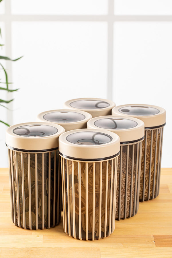6-Piece Airtight Food Storage Jars – Beige Lids - Karrari