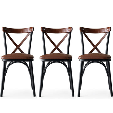 Traditional Country Chairs, Set of 2, Brown and Black