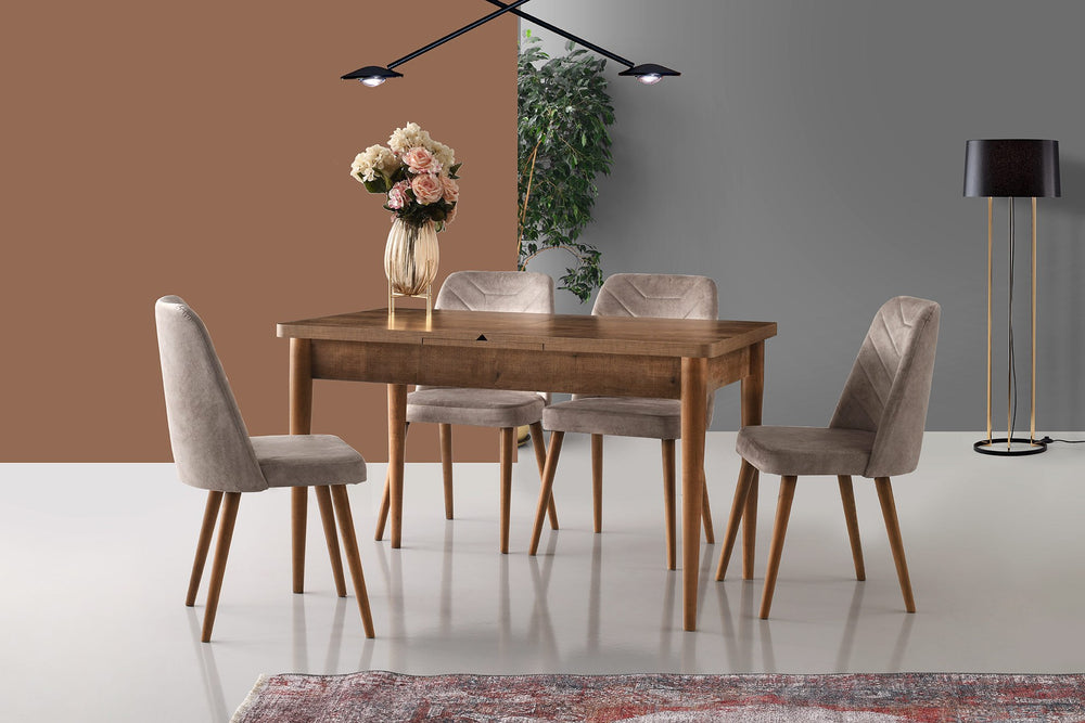 Velvet Walnut Beige Chairs (set of 2) - Karrari