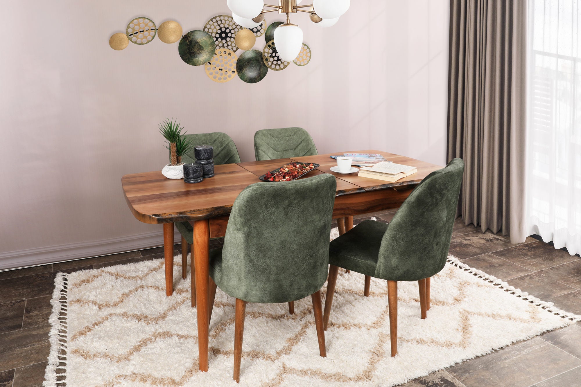 Velvet Walnut Dark Green Chairs