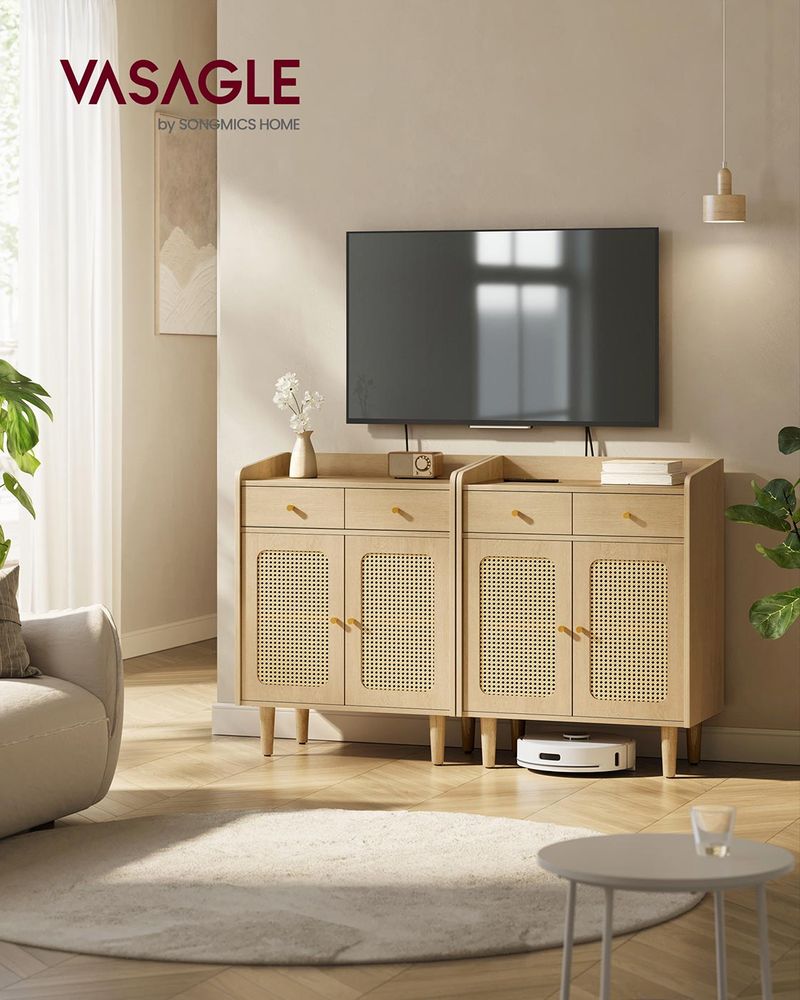 Boho Sideboard with Rattan Doors & Drawers