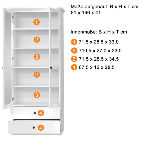Brandson Glass Display Cabinet – Drawers & Glass Doors - Karrari
