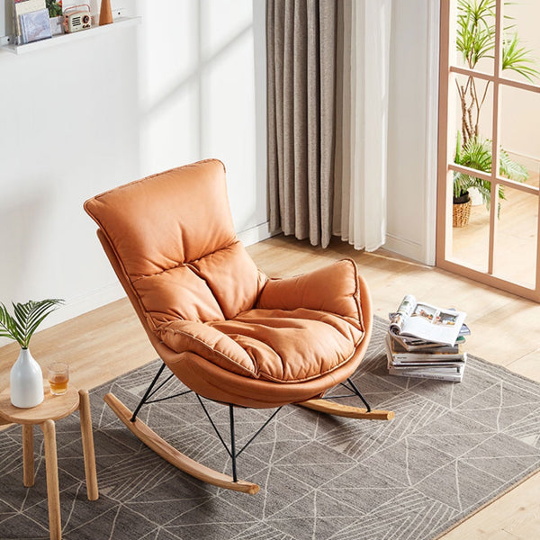 Orange Leather Rocking Armchair with Industrial Iron Frame - Karrari