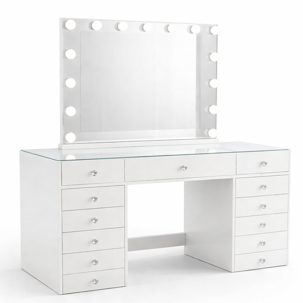 Hollywood Vanity Table with LED Mirror & Pouffe - Karrari