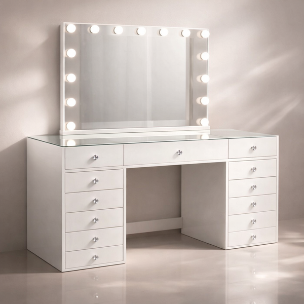 Hollywood Vanity Table with LED Mirror & Pouffe - Karrari