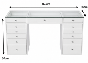 Luxury White Vanity Table with Glass Top & Drawers - Karrari