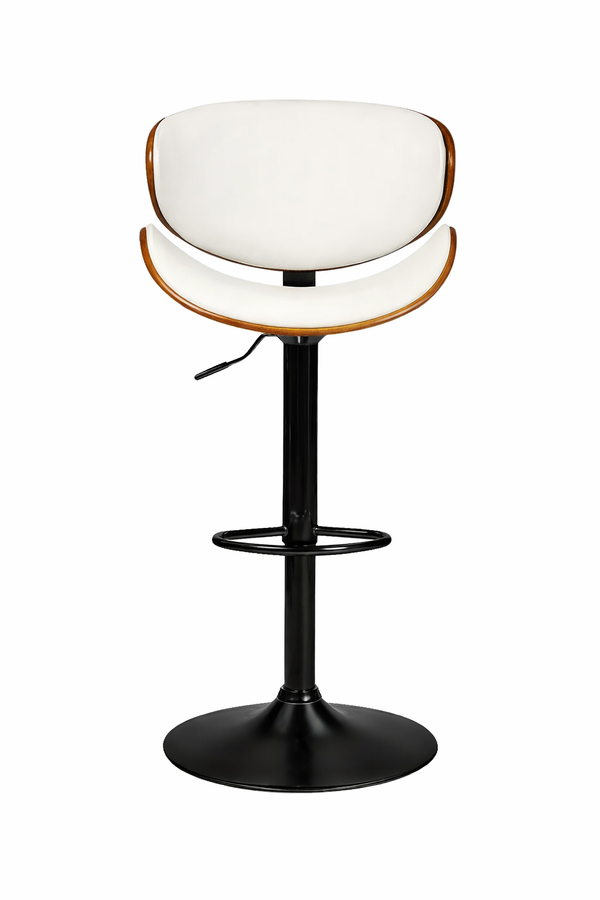 Modern Adjustable Bar Stools – White Faux Leather & Walnut Wood (Set of 2) - Karrari