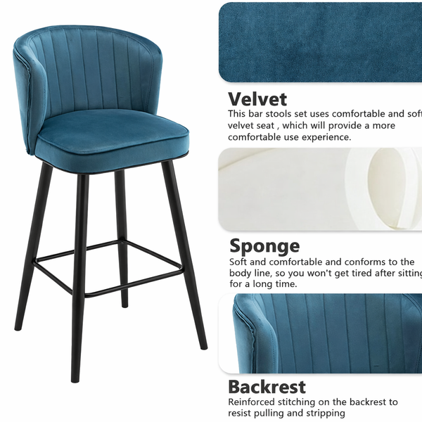 Velvet Bar Stools – Blue Upholstered (Set of 2) - Karrari