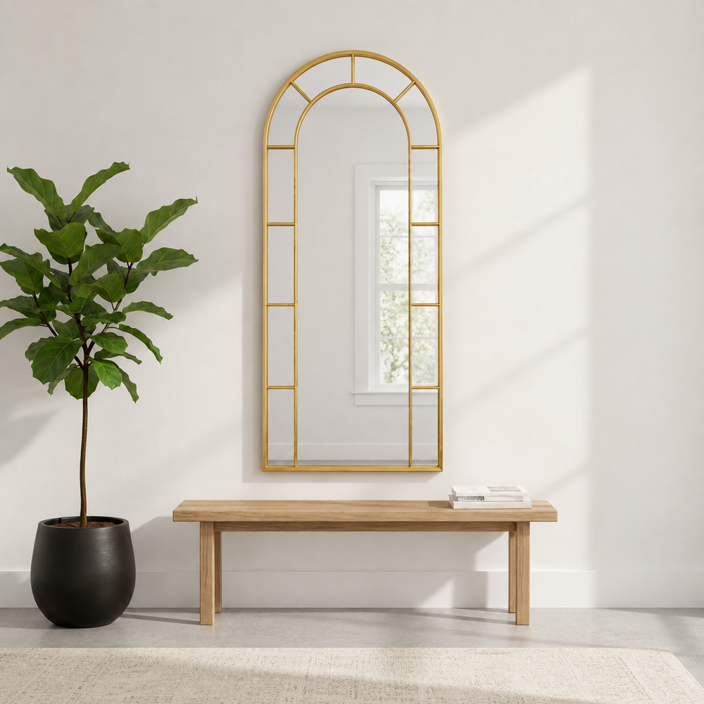 Modern Gold Metal Frame Grid Mirror – 180x80cm