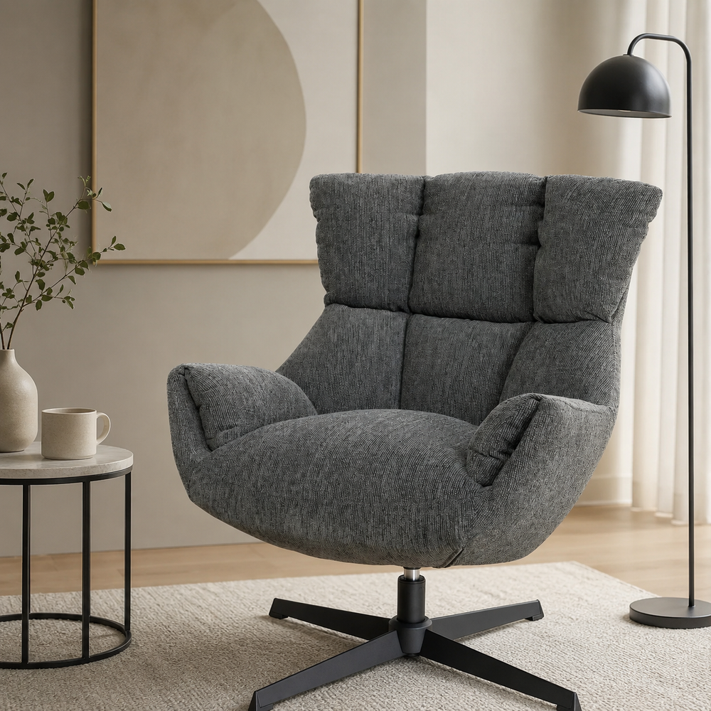 Dark Green Upholstered Accent Chair with Black Metal Base - Karrari