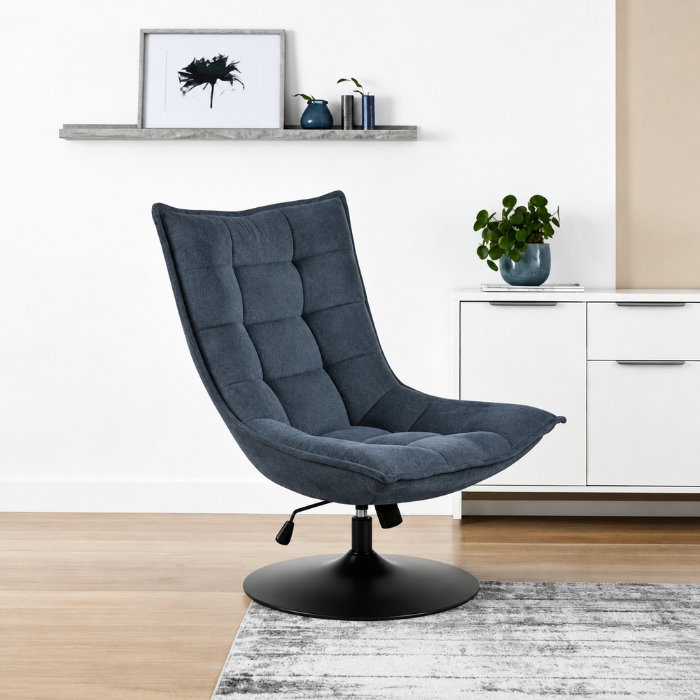 Dark Blue Swivel Lounge Chair with Adjustable Recline - Karrari