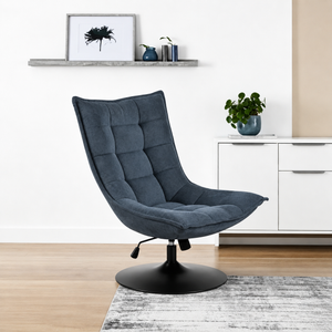 Dark Blue Swivel Lounge Chair with Adjustable Recline - Karrari