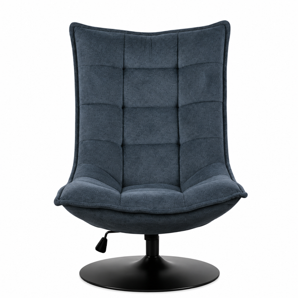 Dark Blue Swivel Lounge Chair with Adjustable Recline - Karrari