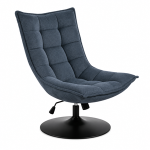 Dark Blue Swivel Lounge Chair with Adjustable Recline - Karrari