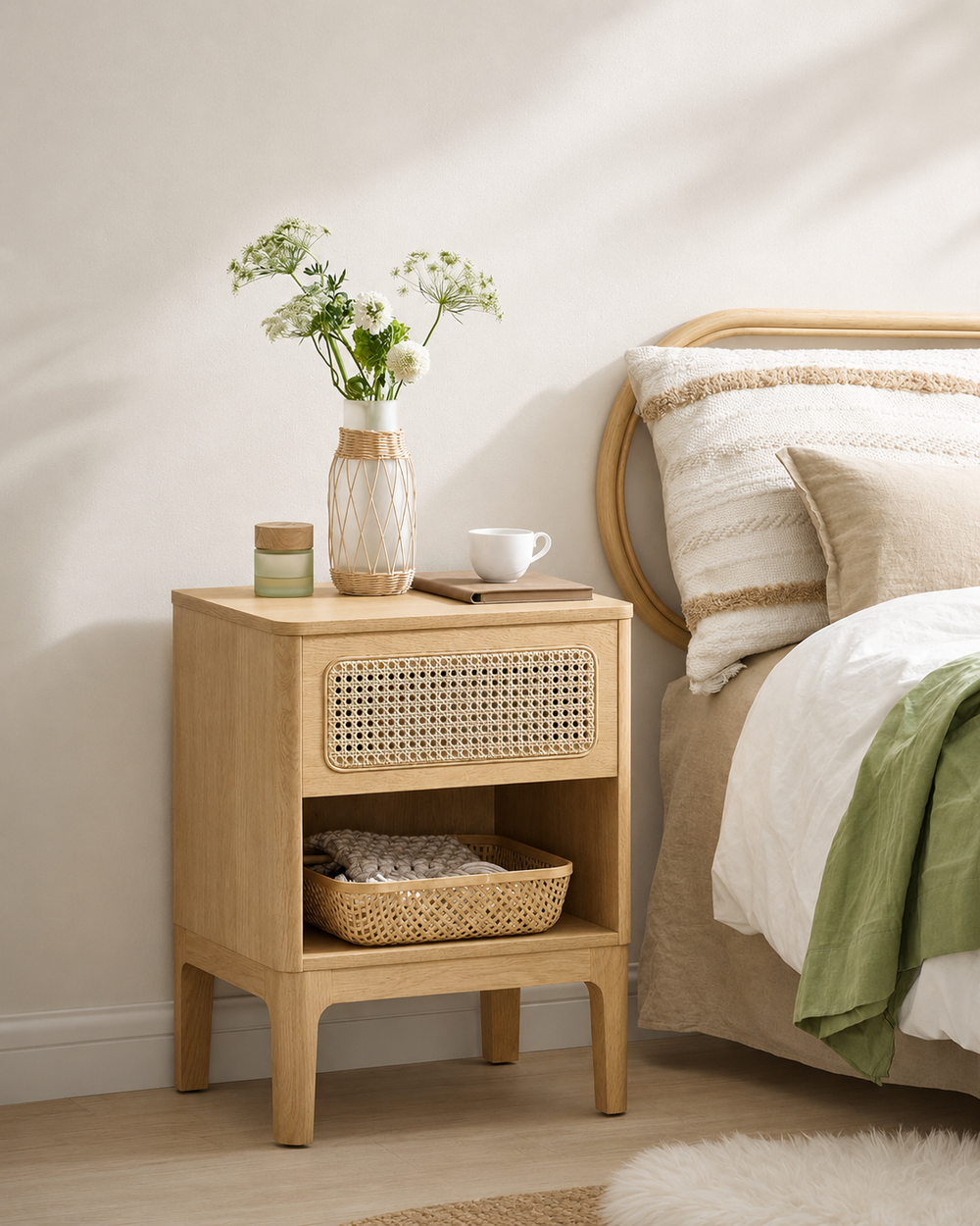 Rattan Bedside Table with Drawer - Karrari