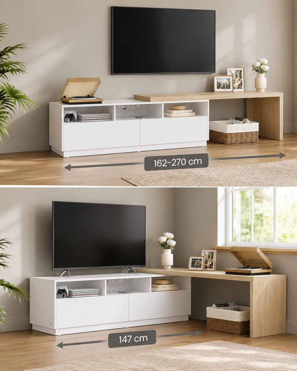 Modern Adjustable TV Unit with LED & Power Strip - Karrari