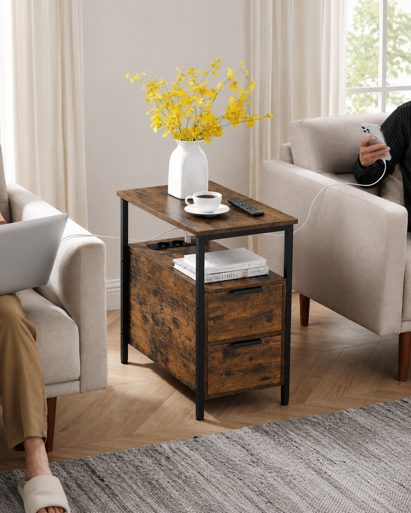 Side Table with Power Strip & Drawers - Karrari