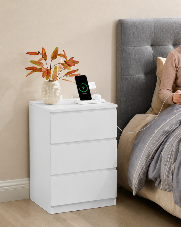 Nightstand with Charging Station – Drawers, AC & USB Ports - Karrari