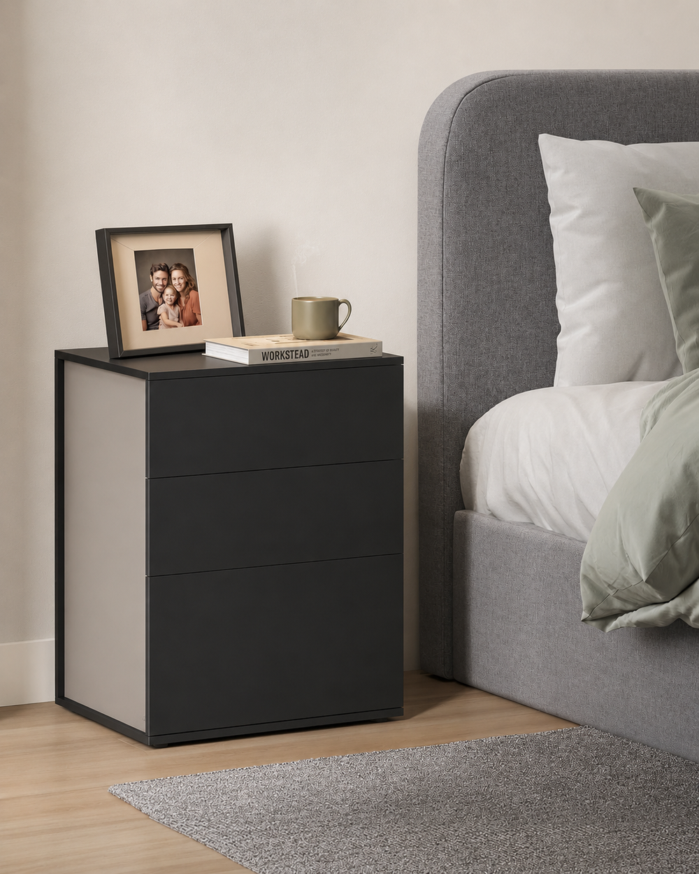 Nightstand with 3 Storage Drawers – Minimalist Design - Karrari
