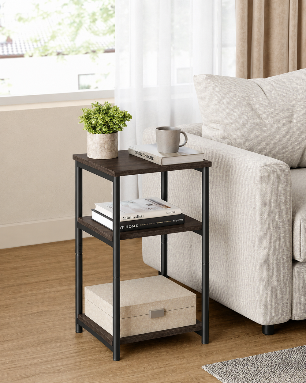 Tall Side Table in Chestnut Brown & Black - Karrari