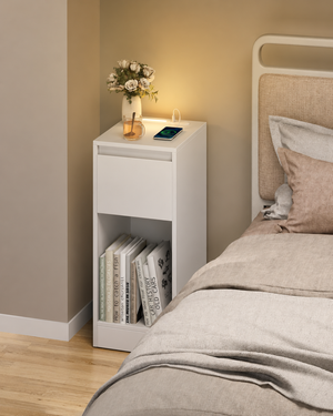 Slim Bedside Table with Charging Station & LED - Karrari