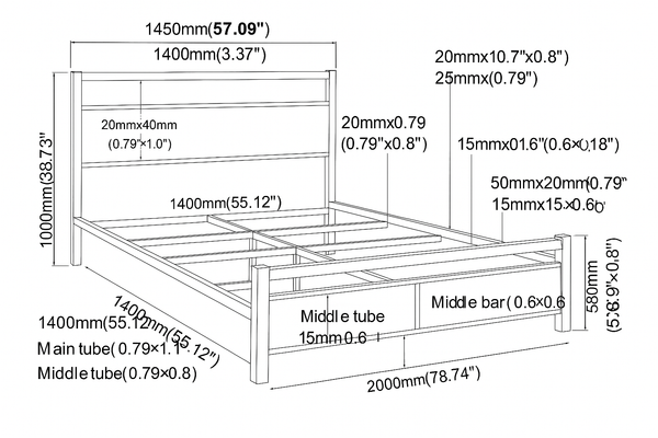 Industrial Metal & Wood Bed Frame - Karrari