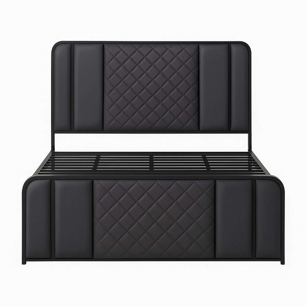 Metal Bed Frame with Padded Diamond Headboard - Karrari