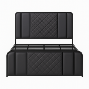 Metal Bed Frame with Padded Diamond Headboard - Karrari