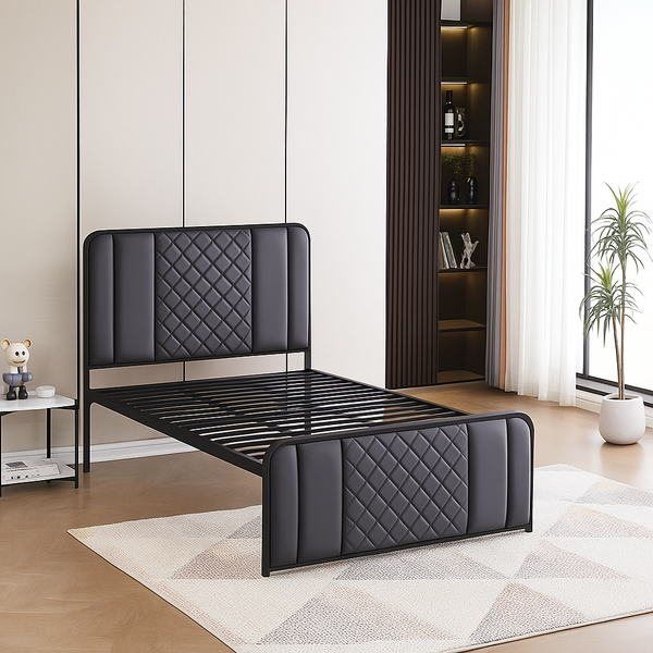 Single Bed Frame with Padded Diamond Headboard - Karrari