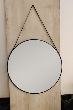 Round Black Wall Mirror with Hanging Strap
