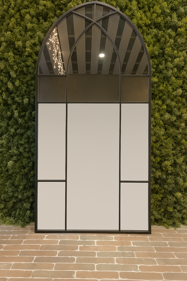 Large Gothic-Style Arched Wall Black Metal Frame Mirror