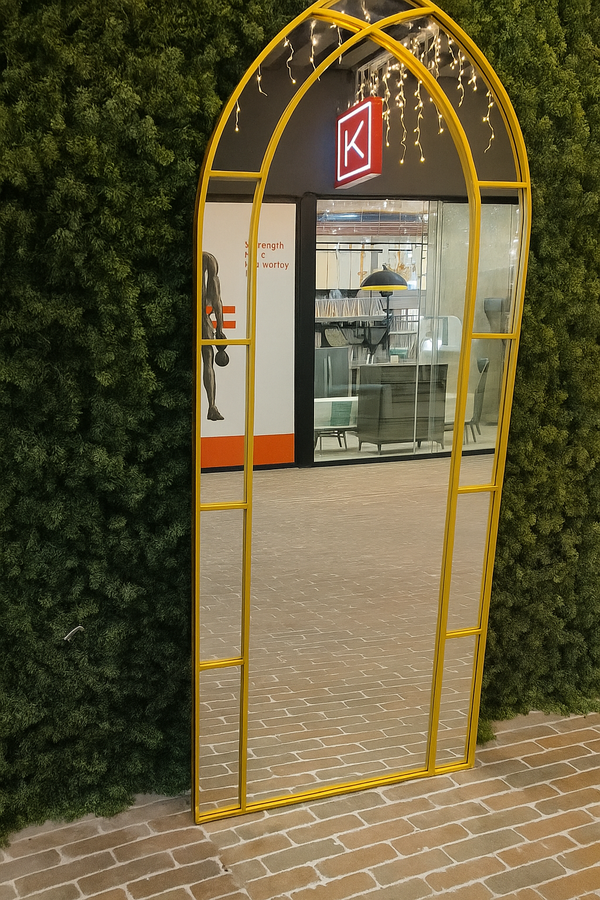 Large Gothic-Style Arched Wall Gold Metal Mirror