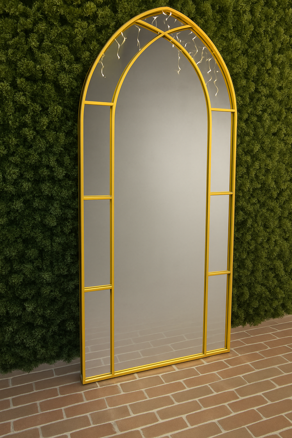 Large Gothic-Style Arched Wall Gold Metal Mirror
