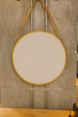 Round Gold Wall Mirror with Hanging Strap