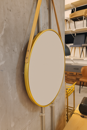 Round Gold Wall Mirror with Hanging Strap