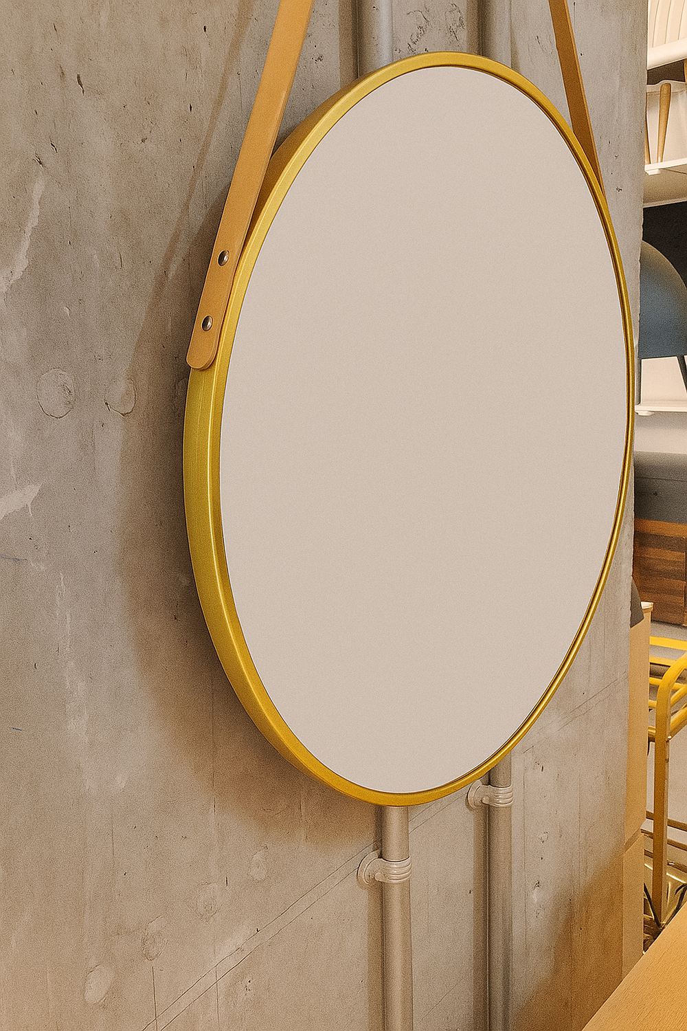 Round Gold Wall Mirror with Hanging Strap