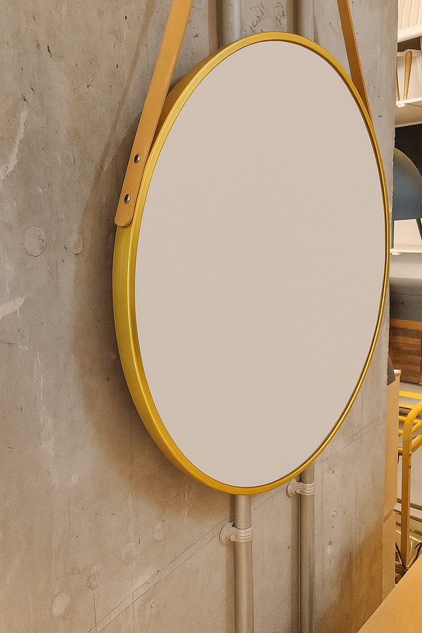 Round Gold Wall Mirror with Hanging Strap