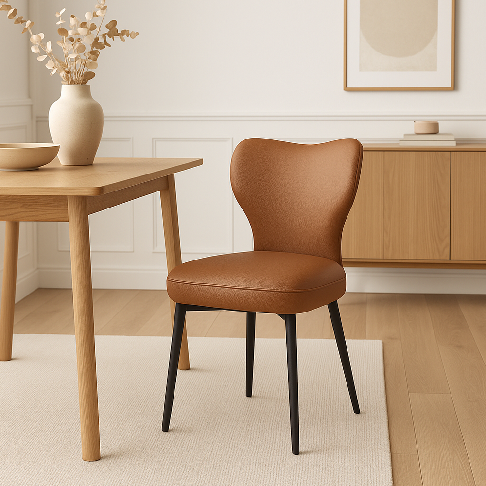 Cognac Brown Faux Leather Dining Chairs (Set of 2)