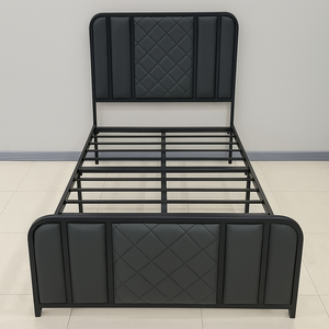 Black Single Bed Frame with Padded Diamond Headboard - Karrari