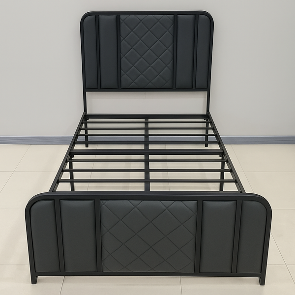 Black Double Bed Frame with Padded Diamond Headboard - Karrari