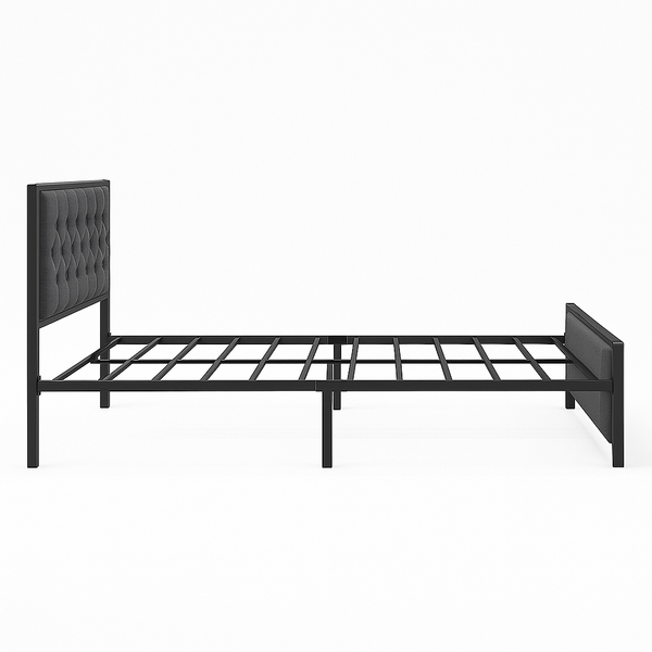 Single Metal Bed Frame with Button Tufted Headboard & Footboard - Karrari
